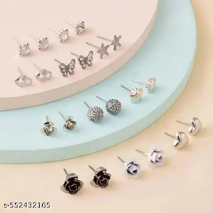 Zaphariq Jewellery For Women Silver Plated Black & White Studs Combo of 30 Pair