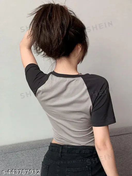 Women Casual Trendy Round Neck cotton printed crop top