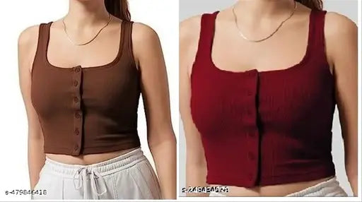 Stylish Button Tops Combo Coffee+Maroon Color for Women And Girls