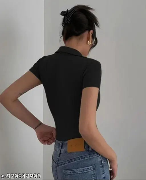 Stylish Women Collar Top Long Half sleeves