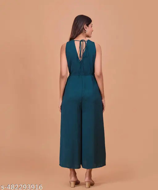 Fashfun Women's Green Anti Fit Jumpsuit With Waist Tie-up