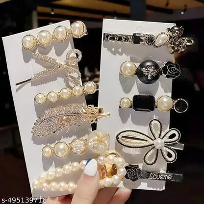 Korean style Metal Hair clips for Women and Girls for Parties (Pack of 11 Clips)