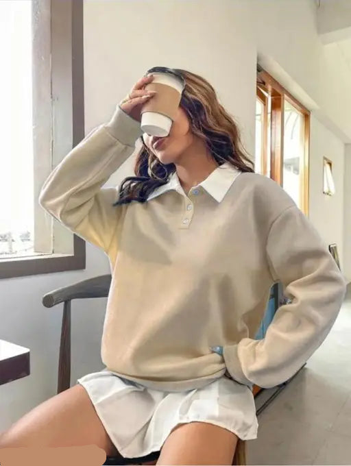 Women's Spring Button Turn-Down Collar Pullover Lantern Long Sleeve Sports T-Shirt Casual Loose Tops Brown Gray
