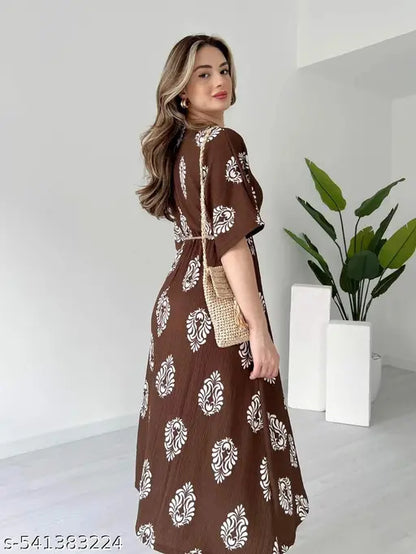 VELOMI Women’s Designer Printed Summer Dress – Stylish & Breezy Casual Wear