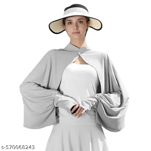 UPF 50 Plus Sun Protection Shawl Jacket for Women Summer Sunscreen Stylish Coat for Biking Driving and Hiking Grey