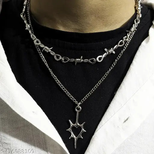 Unisex dual layer gothic spike heart necklace anti tarnish necklace pinterest jewelry korean jewelry