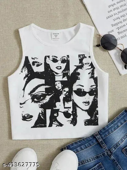 custom printed tank top white round neck