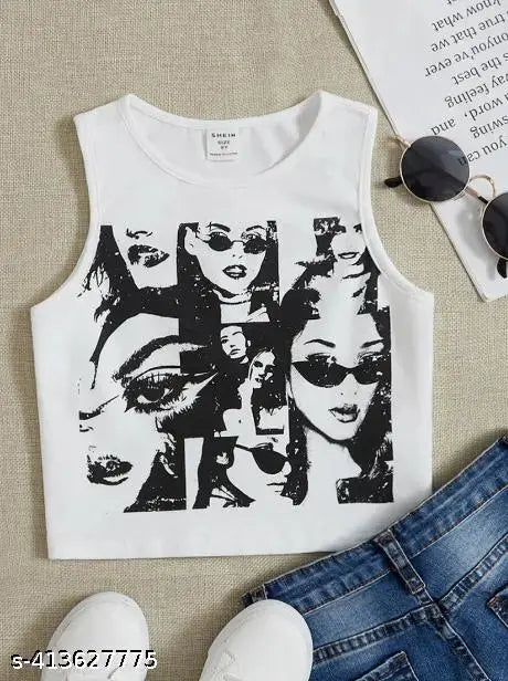 custom printed tank top white round neck