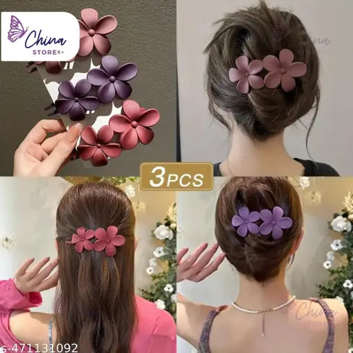 CHINA STORE 3 PC Korean Floral Big Hair Claw Clips for Women | Super Matte Hair back Clip | hair claw clip for Long, Heavy, Thick, Thin Hair | hair accessorery Multicolor color Abs Plastic Juttu clipu / Jada Clipu/Juttu Kliplu / Jada Klipu/Juttu pinu / Ja