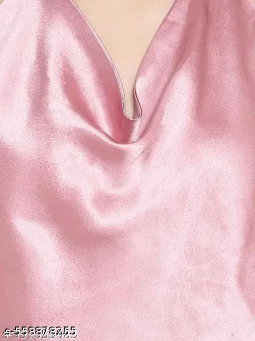 Cowl Neck Top For Women's Satin Fabric Party Wear Backless Top