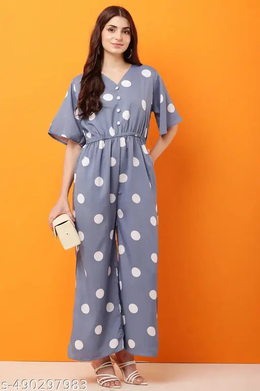 CNQFS FASHION'S STYLISH DOT PRINTED CREPE FABRIC JUMPSUIT FOR WOMEN | JM006