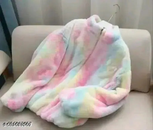 Women rainbow full sleeve fur jacket