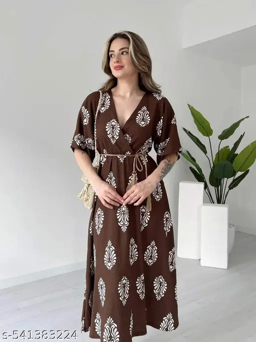 VELOMI Women’s Designer Printed Summer Dress – Stylish & Breezy Casual Wear