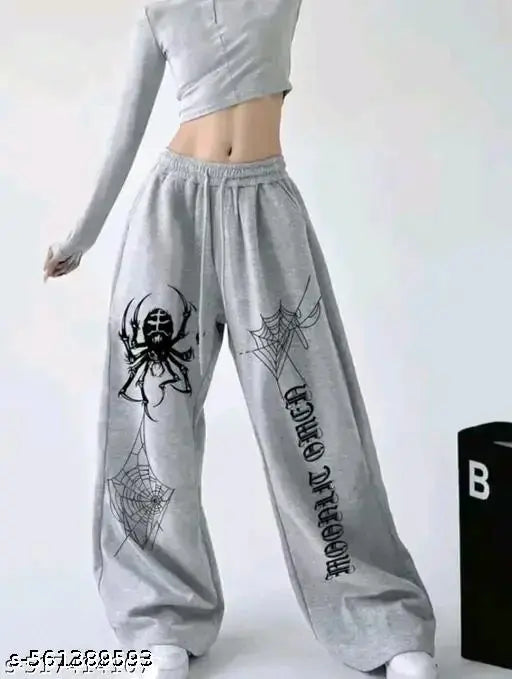 Grey Printed Straight Baggy Fit Joggers/Track Pants for Girls/Women