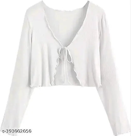 Long Sleeve Rib Knit Tie Front Cropped Cardigan TOP
