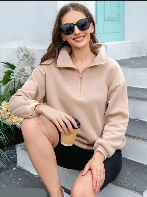 Women’s Half Zip Drop Shoulder Sweatshirt – Casual Oversized Pullover for Autumn & Winter