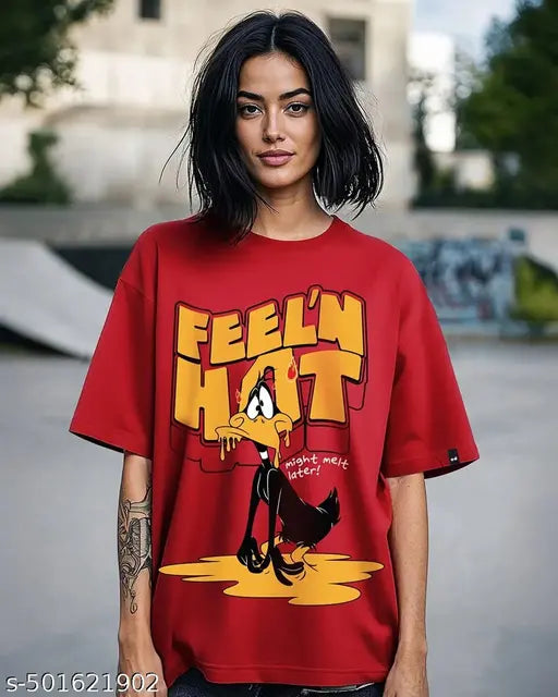 Women Feel N Hot Red Half sleeve Printed T-shirt