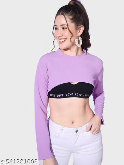 Black Solid Round Neck Stylish Women Bust Crop Top