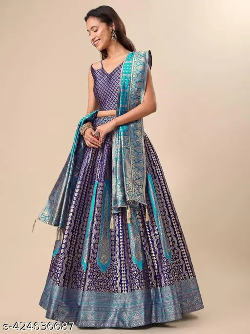 VELOMI Beautiful Art Silk Jacquard Lehenga Set – Festive & Traditional Wear