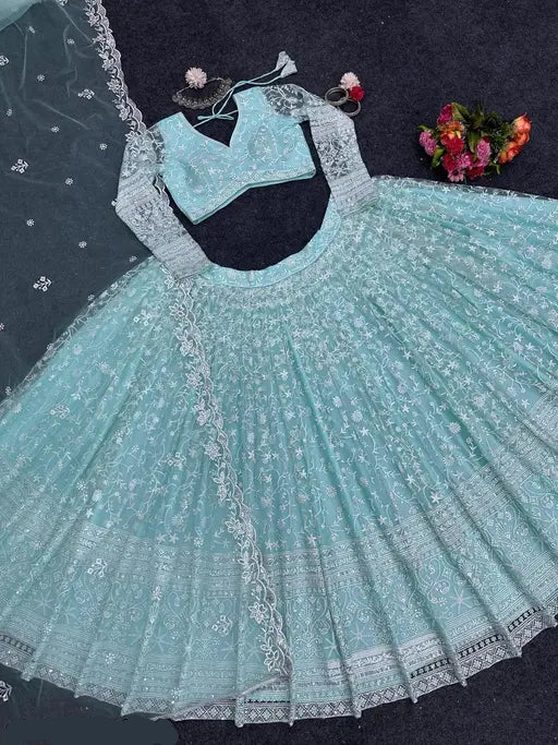 VELOMI Women’s Semi-Stitched Silk Lehenga – Elegant Embroidery with Dupatta