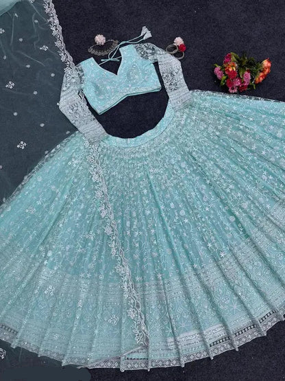 VELOMI Women’s Semi-Stitched Silk Lehenga – Elegant Embroidery with Dupatta