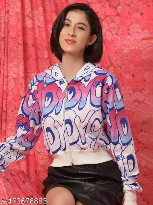 VELOMI Women’s Bomber Typography Jacket – Trendy Casual Wear