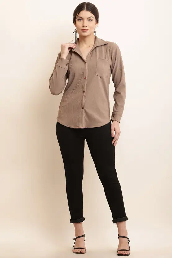 Women’s Solid Spread Collar Casual Shirt – Regular Fit Everyday Essential
