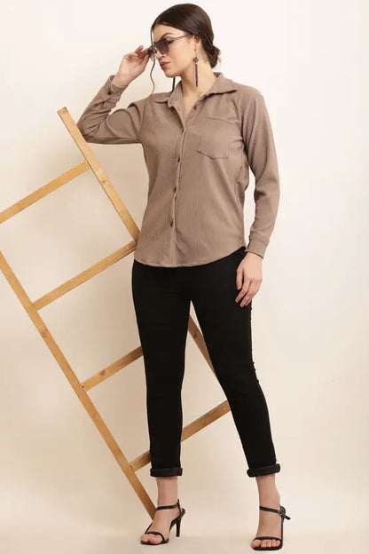 Women’s Solid Spread Collar Casual Shirt – Regular Fit Everyday Essential