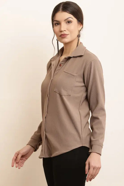 Women’s Solid Spread Collar Casual Shirt – Regular Fit Everyday Essential