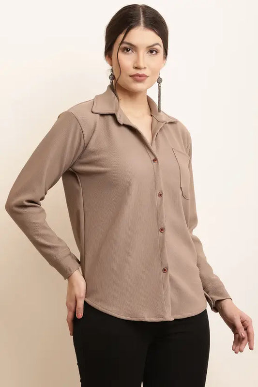 Women’s Solid Spread Collar Casual Shirt – Regular Fit Everyday Essential