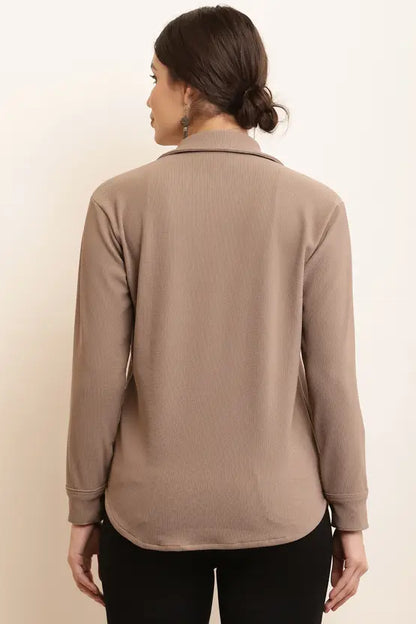 Women’s Solid Spread Collar Casual Shirt – Regular Fit Everyday Essential