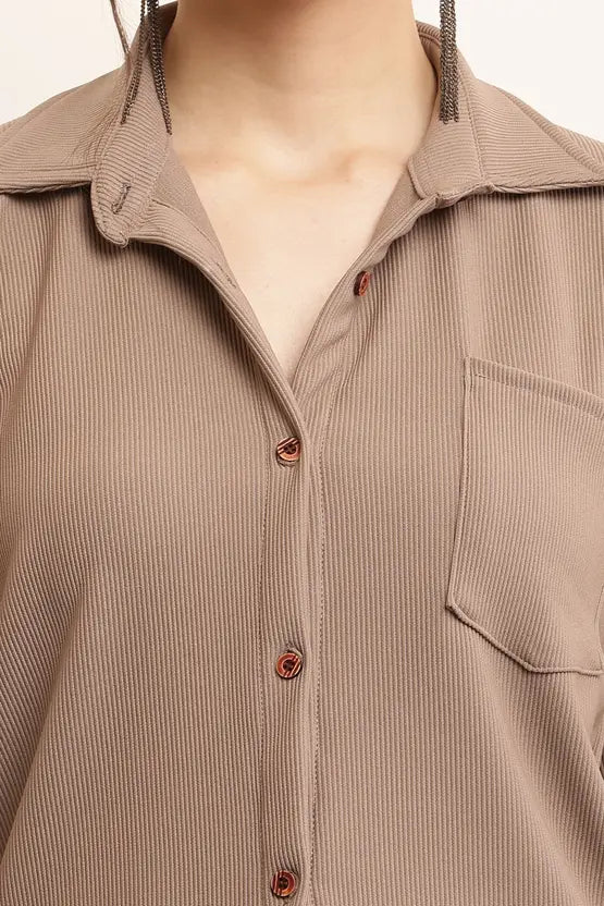 Women’s Solid Spread Collar Casual Shirt – Regular Fit Everyday Essential