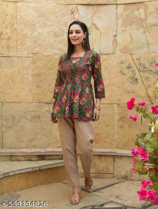 BEST STYLISH PRINTED IMPIRE TUNIC TOP AND SHORT KURTIS FOR WOMEN AND GIRLS summer wear casual wear style top