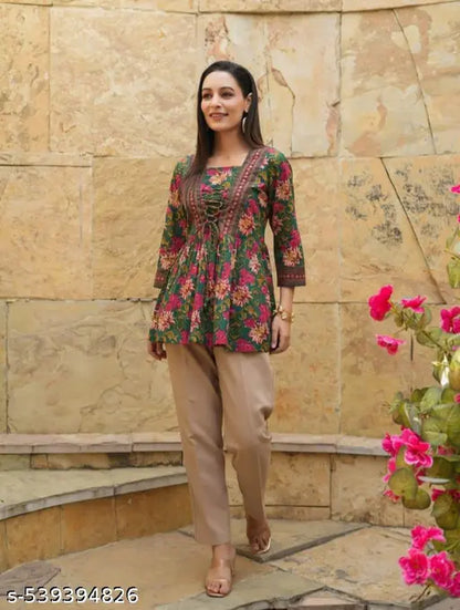 BEST STYLISH PRINTED IMPIRE TUNIC TOP AND SHORT KURTIS FOR WOMEN AND GIRLS summer wear casual wear style top