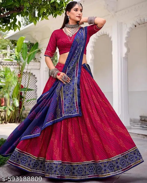 VELOMI Designer Patola Print Dolla Silk Lehenga – With Foil Detailing & Blouse Piece
