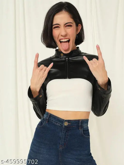 VELOMI Stylish Leather Crop Jacket for Women – Fashion-Forward Outerwear