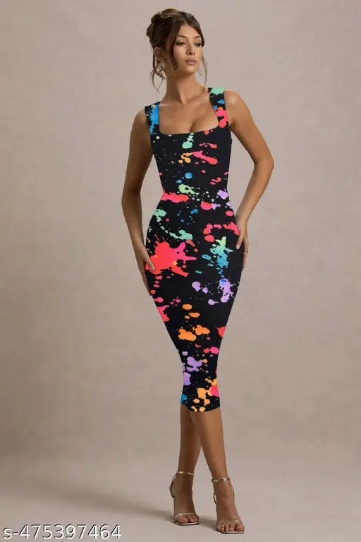 sleeveless multicolor printed bodycon dress for women
