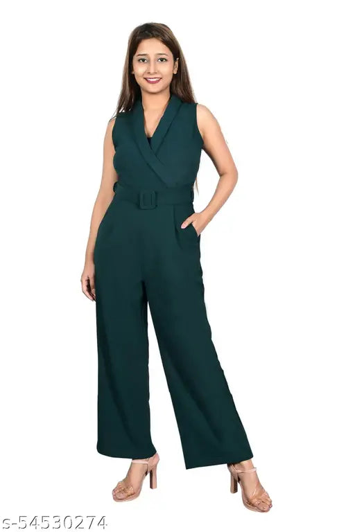 Zenday Casual Solid Green Jumpsuit for Ladies