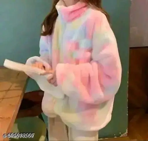Women rainbow full sleeve fur jacket