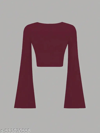 Women's Long Flared Bell Sleeve Crop Top Tees | T-shirt For Women And girls Combo Pack Of 3 Pcs.