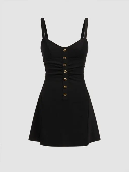 VELOMI – Square Neck Solid Button Mini Dress